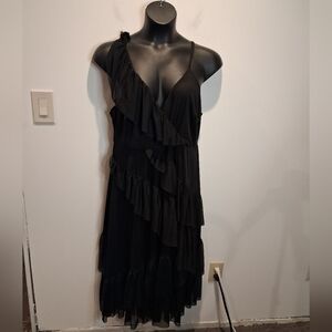 New Torrid Size 2x Midi Mesh Ruffles Surplice Black Dress